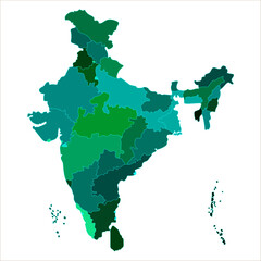 Fototapeta premium India Map Illustration, Administrative map of India with states and capitals for professional use. Indian map state coloured