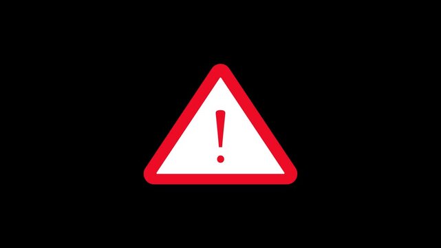 danger, triangle, sign, warning, alert, hazard, caution, symbol, icon, red, animation, 4k, black, background, loop, seamless, isolated, safety, attention, notice, signal, graphic, motion, alerting, bl