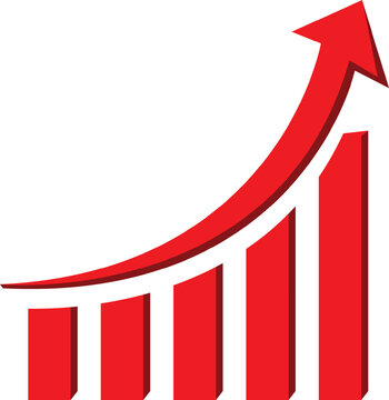 Red arrow going up with bar chart on white background