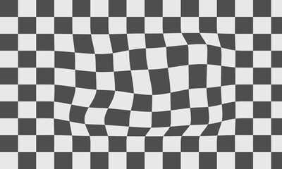 Obraz premium Trippy checkerboard background. Retro psychedelic checkered wallpaper. Wavy groovy chessboard surface. Distorted geometric pattern.