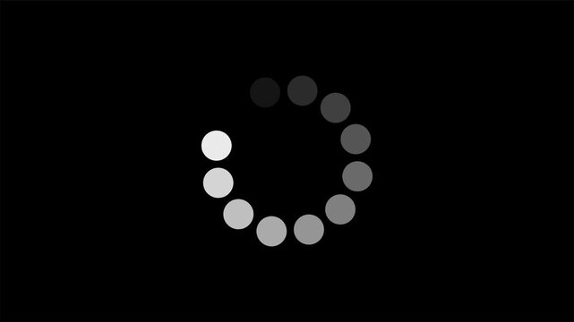 Dots spinning animation loading wheel 4k on black background seamless looping
