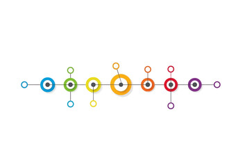 Colorful infographic timeline with connected circles. Abstract vector graphic representing a business process, workflow, or sequence of steps.