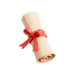 3d Scroll Tied with a Red Ribbon Showing a Symbol of Achievement and Recognition isolated on transparent background