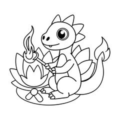 Fototapeta premium black outline printable dragon roasting marshmallow