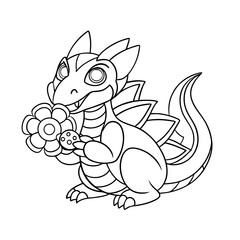 Obraz premium black outline printable dragon sniffing candy