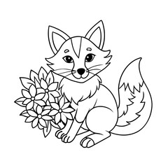 Obraz premium black outline printable fox gathering flowers
