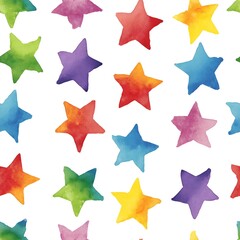 Obraz premium Seamless Watercolor Rainbow Stars Pattern.The versatile design is ideal for children's party invitations, nursery decor, wrapping paper, fabric prints, and educational website backgrounds. 