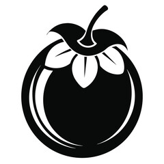 Black and White Illustration of a Tomato with Stem and Sepals Design