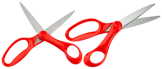 Scissors or shears. Scissors stainless steel blade and plastic red handle. Scissors good for kitchen, office, barber shop, hair salon. Back to school supplies. Professional sewing or tailor tool