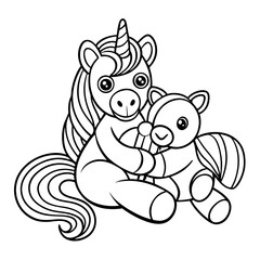Fototapeta premium black outline printable unicorn cuddling cat