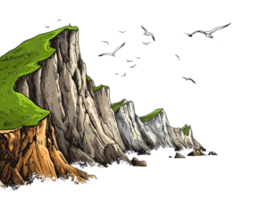 sea cliff coastline hand drawn vector illustration  