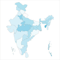 India States Map, Colorful political India map showing states, UTs, and major cities for educational and commercial purposes. Indian map state coloured