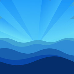 Fototapeta premium Abstract blue ocean waves with sunburst sky