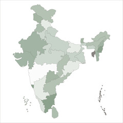 India States Map, Colorful political India map showing states, UTs, and major cities for educational and commercial purposes. Indian map state coloured