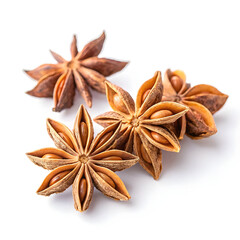 Aromatic dried anise seeds displayed on a clean white background, commonly used in cooking,