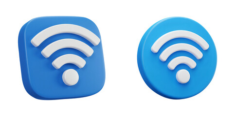 3D Blue WiFi Signal Icon, Wireless Internet Connection Symbol in Modern Rounded and Circular Button Styles