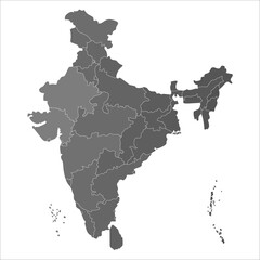 Obraz premium Indian map with state Grayscale, Political India map in high resolution for web, print, and presentations. Indian map state coloured
