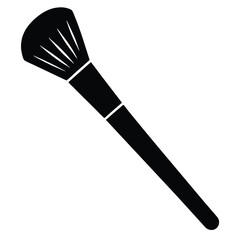 Black Makeup Brush with Handle Depicting Cosmetic Tool for Powder or Blush Application