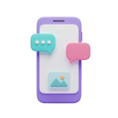 Smartphone with chat bubbles isolated on transparent background, representing digital communication