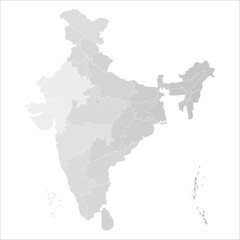 Indian map with state Grayscale, Political India map in high resolution for web, print, and presentations. Indian map state coloured
