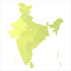 Obraz premium Printable India Map, India map showing all state borders for commercial and academic use. Indian map state coloured