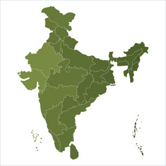 Obraz premium Printable India Map, India map showing all state borders for commercial and academic use. Indian map state coloured