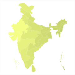 Printable India Map, India map showing all state borders for commercial and academic use. Indian map state coloured