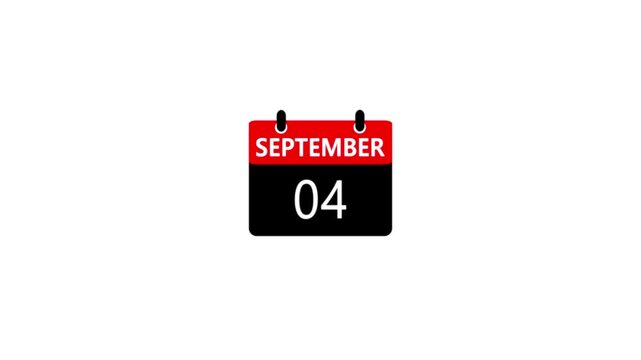 04 September month calender. calender simple icon animation date change time month. Date counting calendar.Glowing animation on white background.