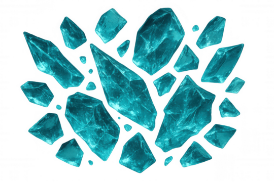 Turquoise crystal fragments gleaming across transparent surface, radiating sharp geometric light and prismatic brilliance