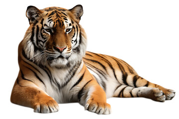 Obraz premium Bengal tiger resting isolated on a transparent background
