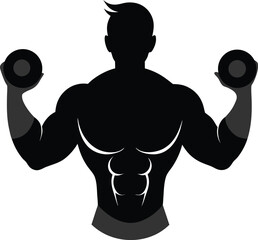 Fototapeta premium Fitness man silhouette lifting dumbbells isolated on white background