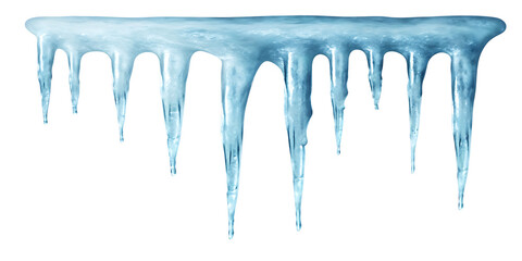 Blue icicles hanging down isolated on a transparent background