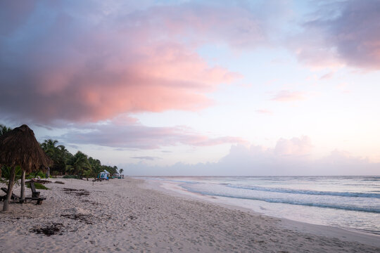 sunset on the beach in Tulum, Mexico