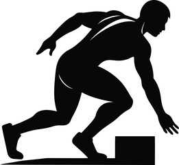 Athlete in starting blocks silhouette isolated on white background