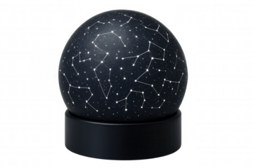 3d rendering of a black sphere showing constellations on a transparent background, perfect for educational or decorative purposes