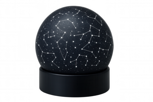 3d rendering of a black sphere showing constellations on a transparent background, perfect for educational or decorative purposes