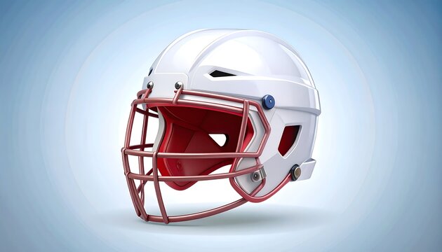 Three-dimensional rendering of a white football helmet with a red face mask.