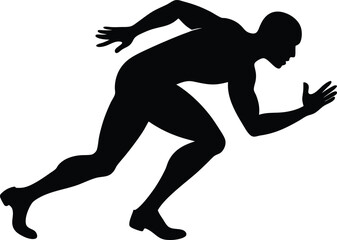 Silhouette of a runner in motion isolated on white background