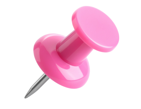  Floating Pink Push Pin with Soft Shadows, Minimalist 3D Icon, Transparent Background