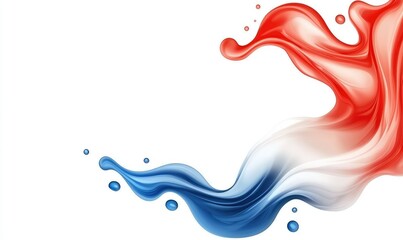 Dynamic splash of red and blue liquid, reminiscent of a flag, swirling against a clean white background. A vector design with flowing, abstract shapes and subtle gradients