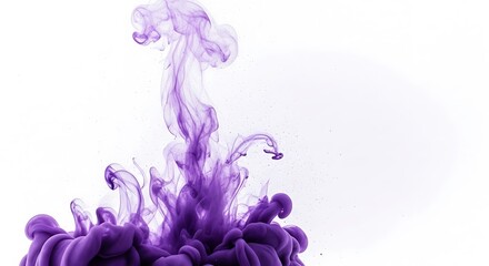A plume of purple ink is floating in clear water isolated on white background