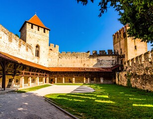Fototapeta premium Medieval castle courtyard on a sunny day