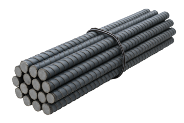 Bundle of steel rebars isolated on transparent background