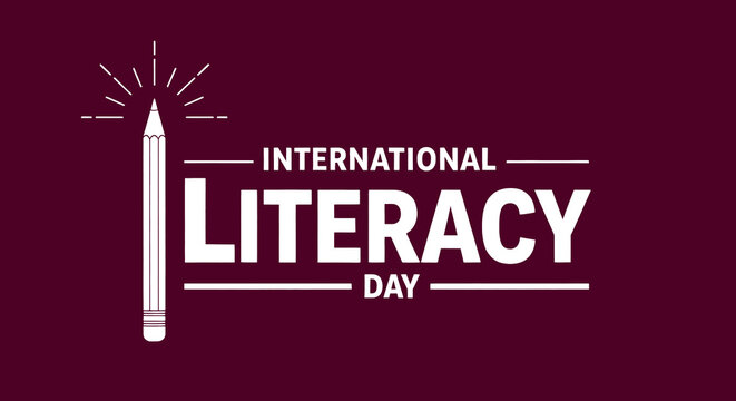 International literacy day design with pencil on a maroon background illustration