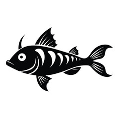 Stylized Silhouette of Fish with Fins and Bone Structure Visible in Black Color