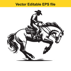 Obraz premium Cowboy riding a horse in a dynamic action pose, isolated on white background