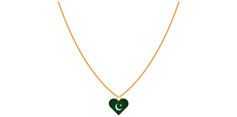 Fototapeta premium Pakistani Flag Tiny Heart Pendant Necklace Vector Illustration.