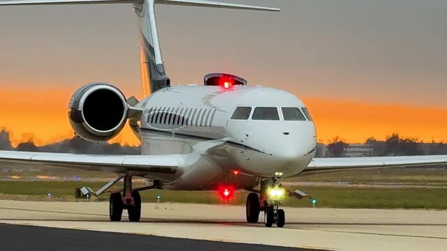 Private jet takes a beauty pass as it taxis by at sunset.