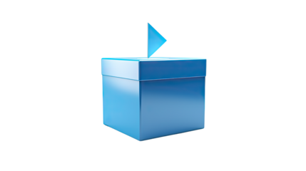 Blue check mark side view inside box on white background, isolated verification and approval icon design