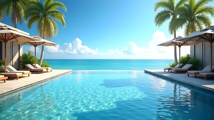 Fototapeta premium Luxury Beachfront Resort with Infinity Pool and Ocean View
